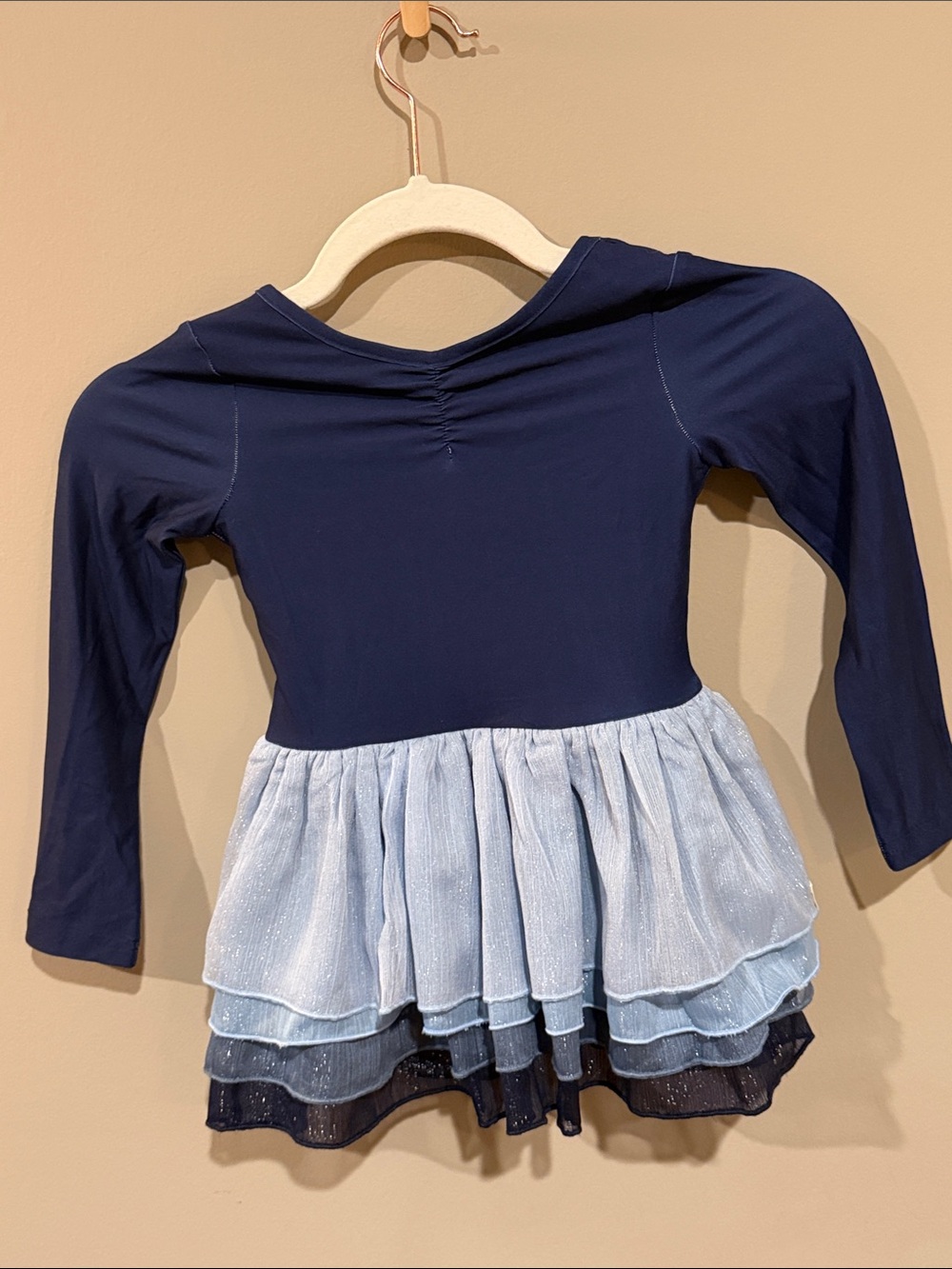 cheeky plum Navy Long-Sleeve Dress with Layered Light Blue Skirt